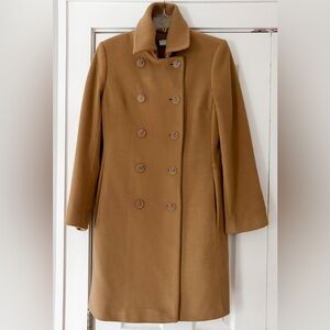 J. Crew Double-Breasted Tan Wool Cashmere Coat Size 8 EUC